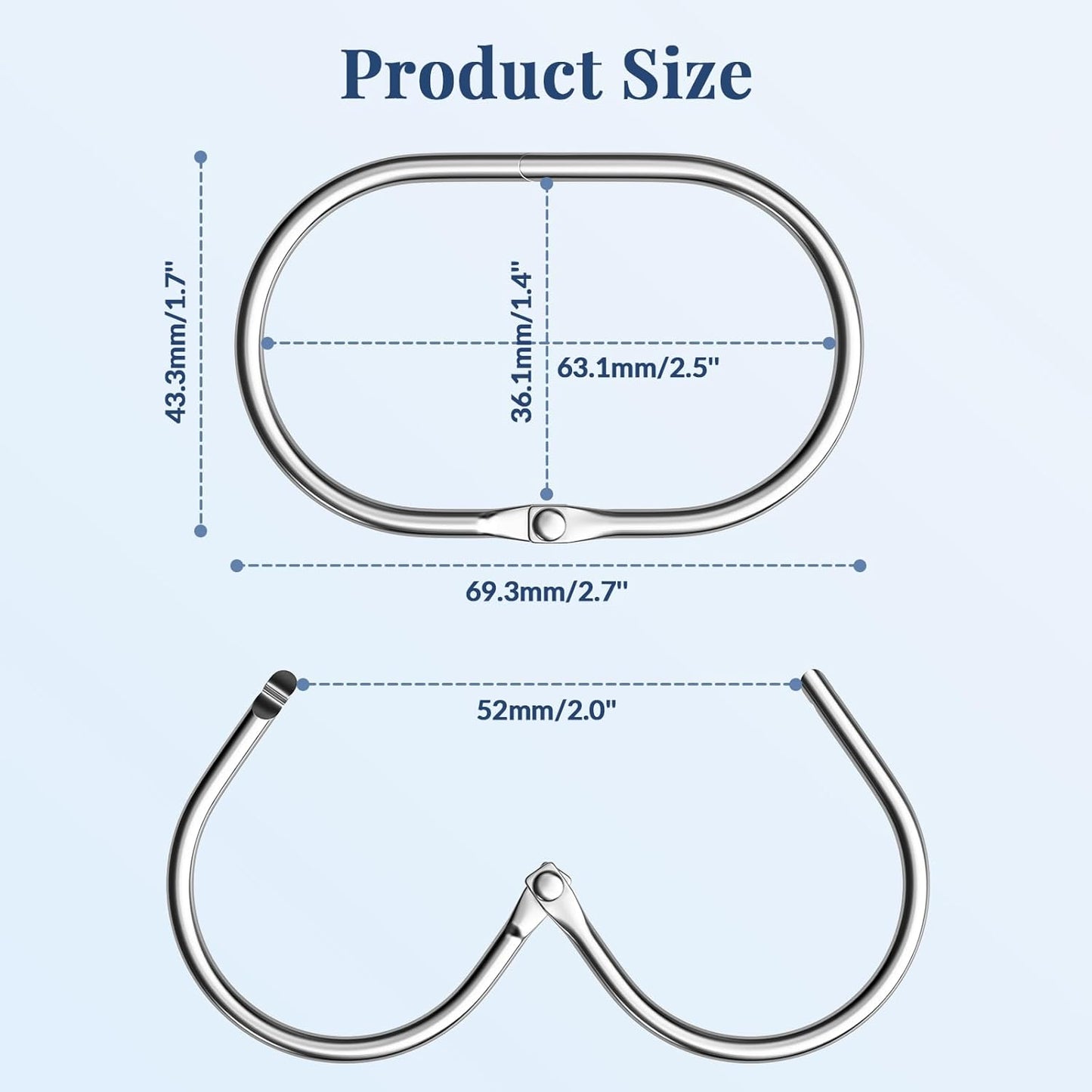 Chrome Shower Curtain Rings - 12 Pcs Anti-Drop, Rust Proof Metal Shower Hooks for Curtain Rod