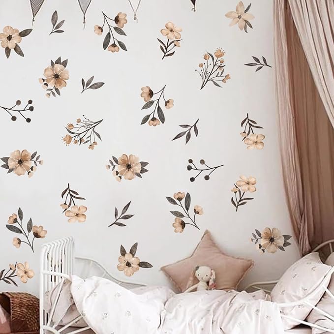 Boho Flower Wall Decals - Watercolor Wildflower Wall Art, Girls & Kids Room Decor