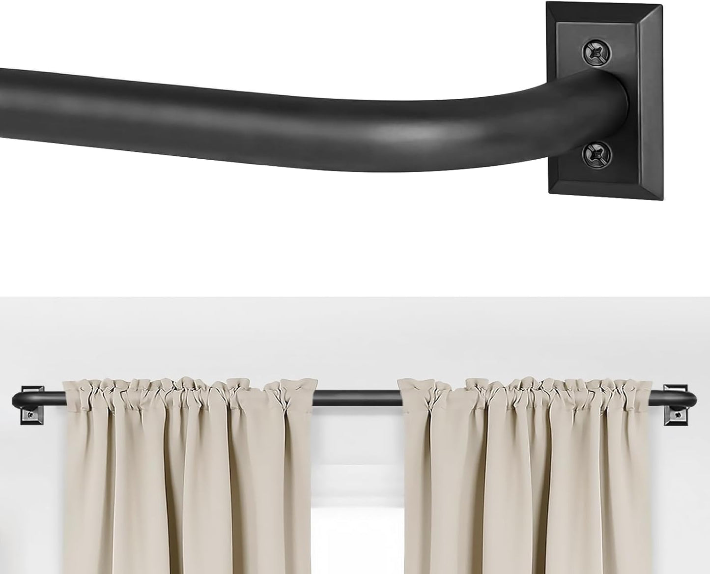 Blackout Curtain Rod for Windows 28 to 48 Inches, Wrap Around Heavy Duty Rod for Darkening, Modern Decorative Curtain Treatment, Matte Black