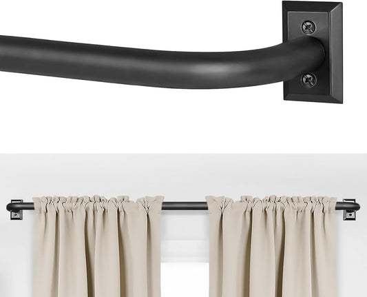 Blackout Curtain Rod for Windows 28 to 48 Inches, Wrap Around Heavy Duty Rod for Darkening, Modern Decorative Curtain Treatment, Matte Black