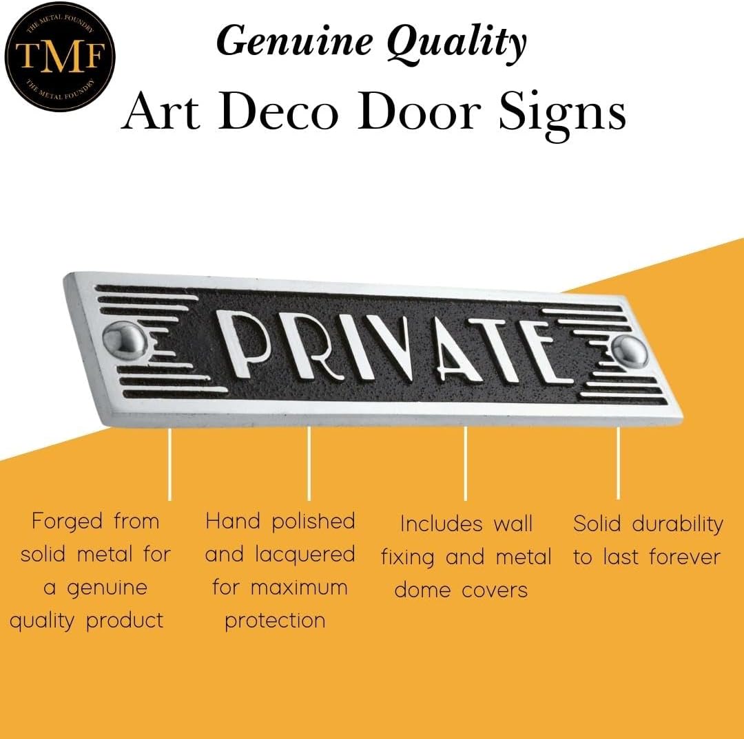 The Metal Foundry Private Metal Door Sign. Art Deco Style Home Décor Accessories Door Or Wall Aluminium Plaque. Handmade in England.
