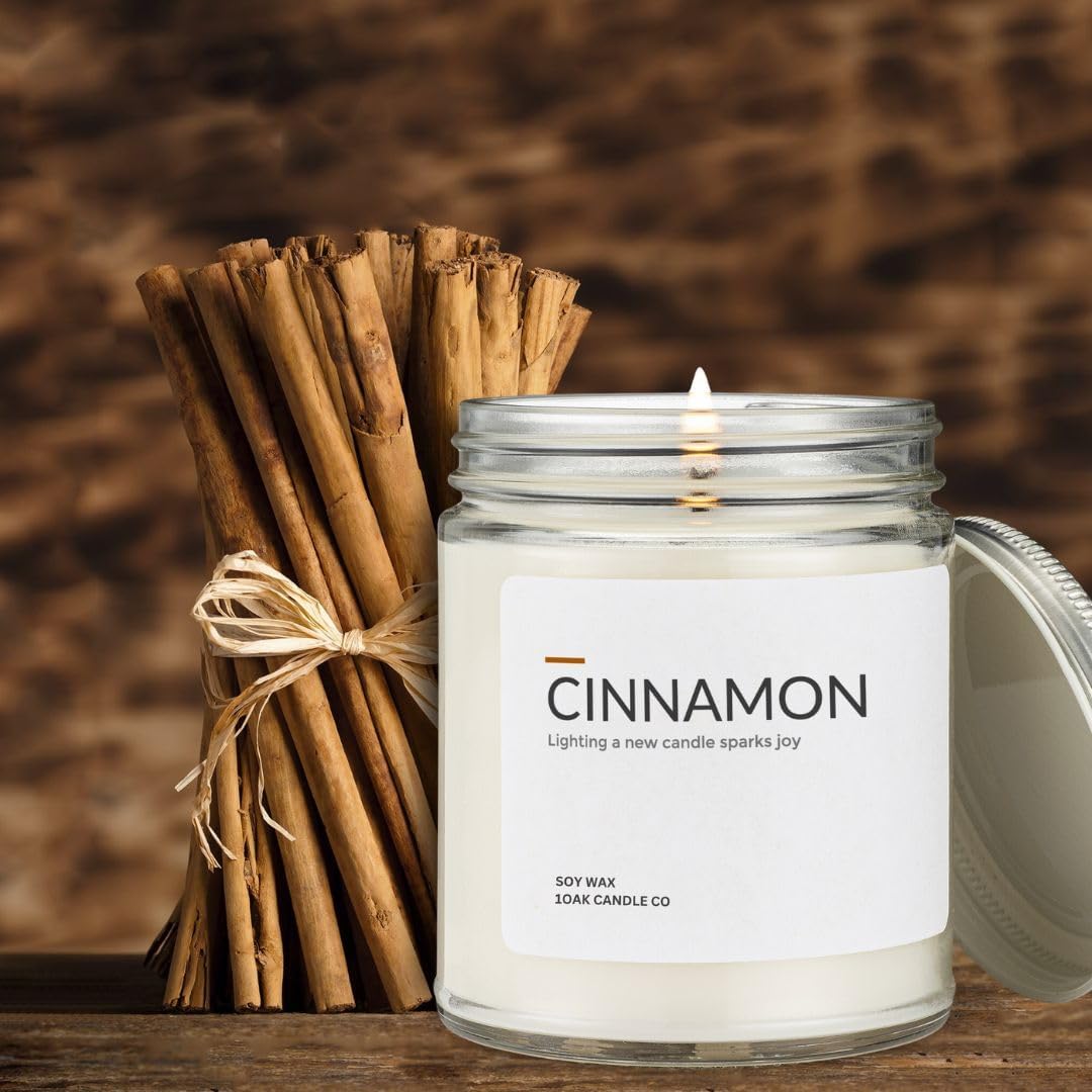 1OAK Soy Wax Scented Candles (Cinnamon) - Soy Candles for Home Scented - Long Burning Premium - Hand-Poured (7oz.)