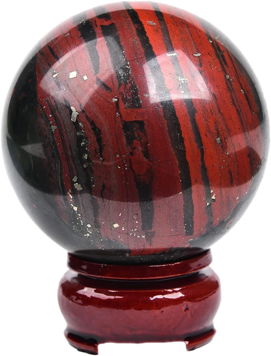 JIC Gem Small Crystal Sphere Ball Natural African Bloodstone Healing Crystal Ball with Decoation Stand for Fengshui Meditation Decoation (50-60mm)
