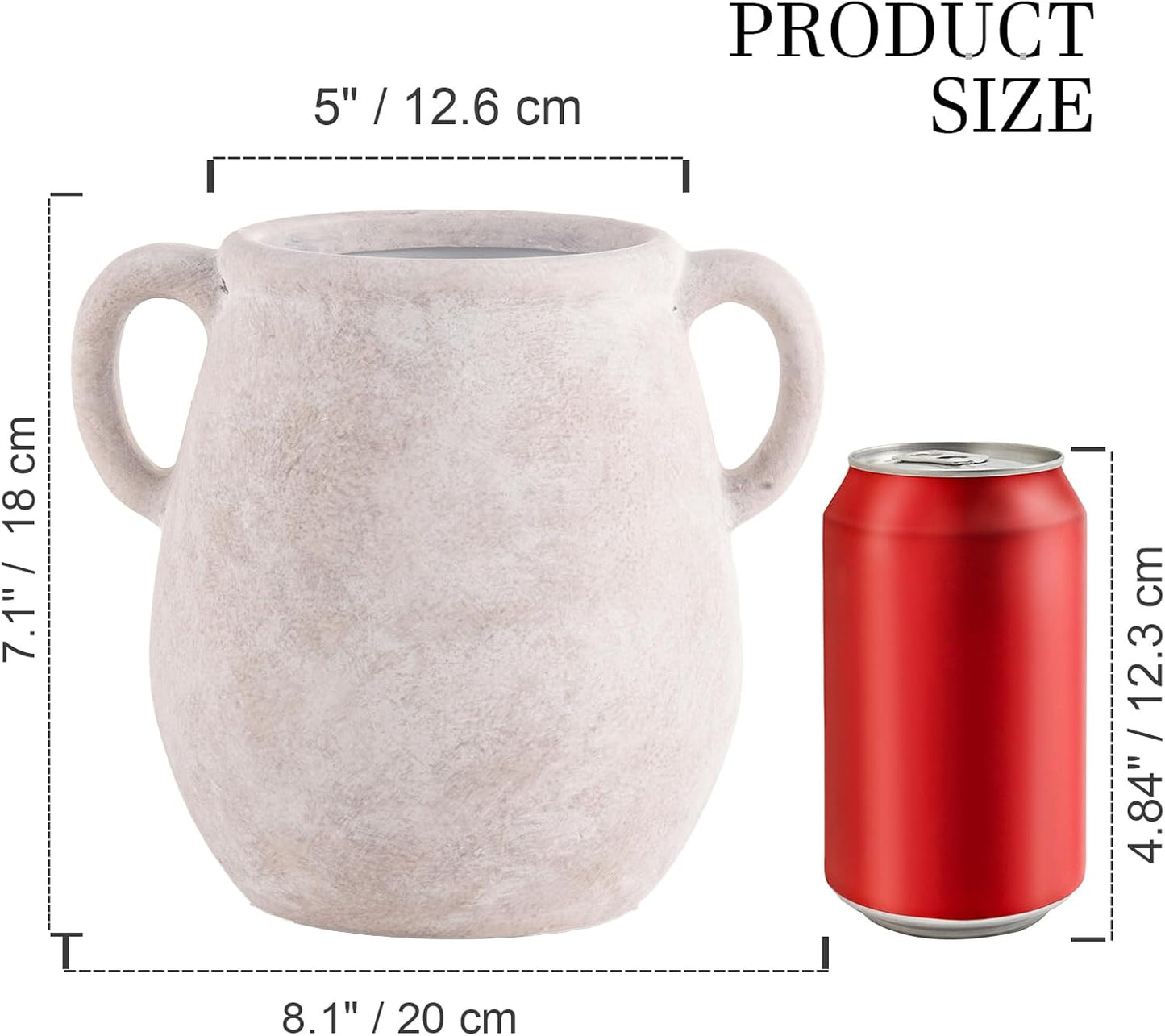 Ceramic Flower Vase Home Decor - 7.1 Inch White Rustic Table Flowers Vases Living Room Bedroom Plant Decoration Modern Farmhouse Vintage for Kitchen Shelf Office Coffee Dining Desk House Women