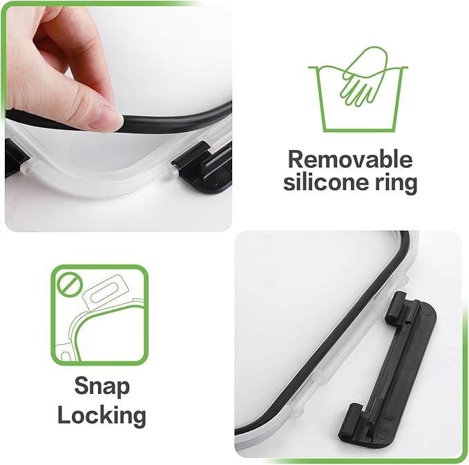 HOMBERKING 24pc Glass Food Storage Containers with Lids, Glass Meal Prep Containers with Leak Proof Snap Lock Lids, Airtight Bento Lunch Boxes, Kitchen Storage (12 lids & 12 Containers) - Black