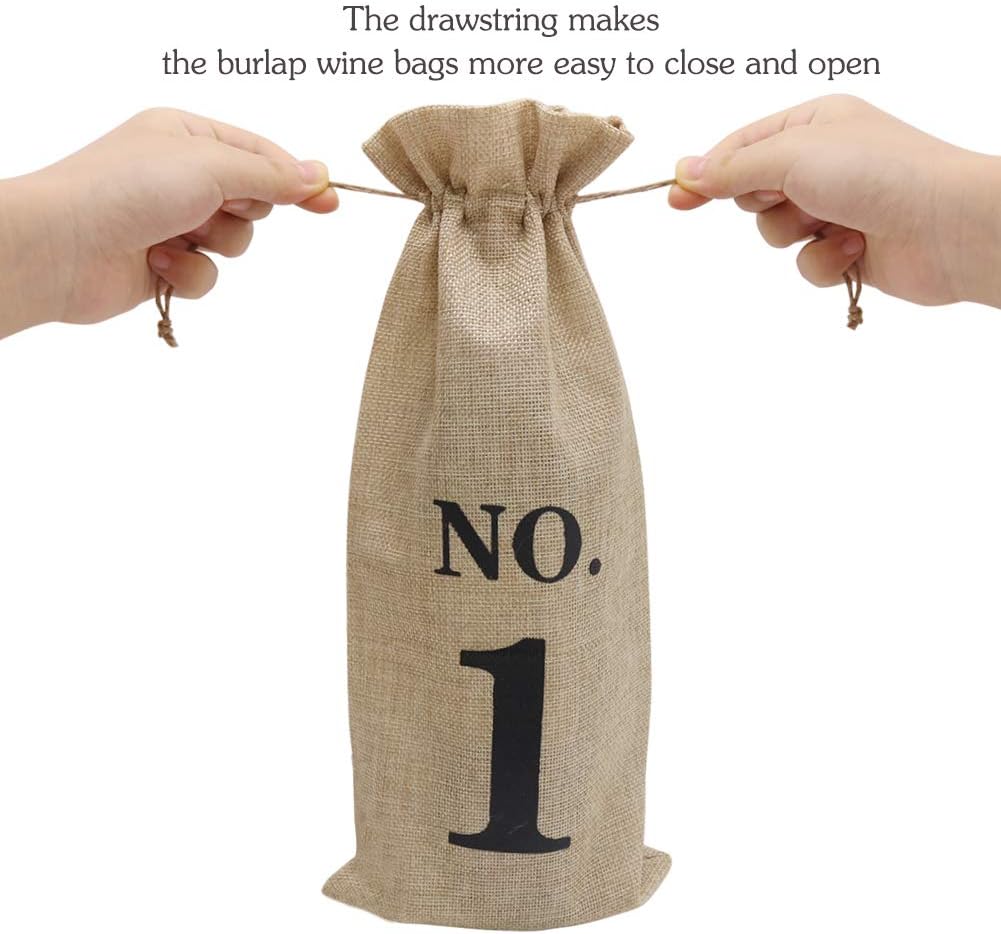 HRX Package 10pcs Burlap Wine Bags with Tags for Blind Wine Tasting, Numbered Hessian Cloth Glass Bottle Gift Bags for Christmas Wedding Party Decoration