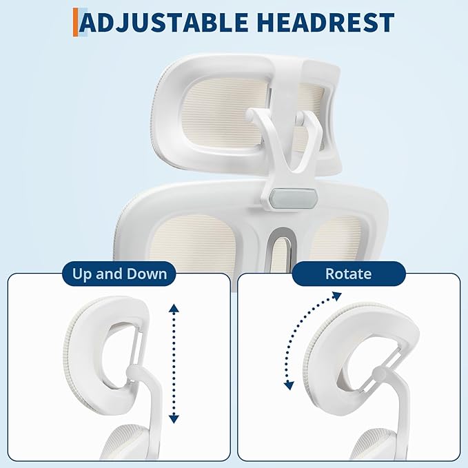 GarveeHome High Back Ergonomic Office Chair with Mesh Back, Retractable Footrest, Adjustable Headrest & Lumbar Support – Computer Desk Chair with Wheels for Home Office or Bedroom, Beige with Pillow