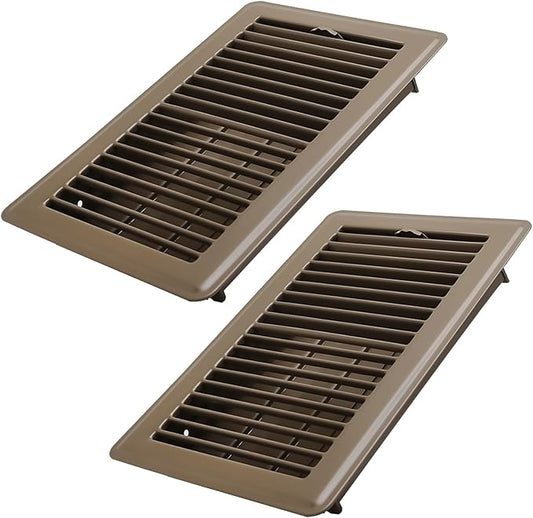6x10 Inch Floor Register 2 Pack - Heavy Duty Steel Walkable Floor Vents, Easy Adjust Air Supply Lever - Vent Covers for Home (Brown)