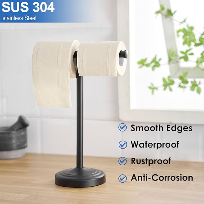 RUMOSE 13 Inch Matte Black Towel Stand Hand Towel Holder Bathroom Kitchen Vanity Countertop T-Shape Towel Rack Free Standing Stainless Steel Towel Bar Towel Ring
