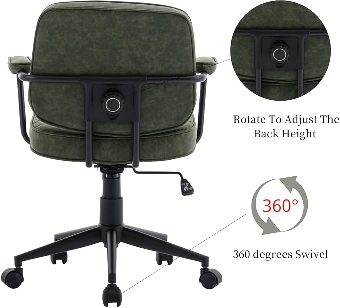 LukeAlon Adjustable Pu Leather Tiltable Office Chair, Comfy 360°Swivel Task Chair with Armrest Modern Thickened Seat Desk Chair with Button Tufted for Home Office, Green