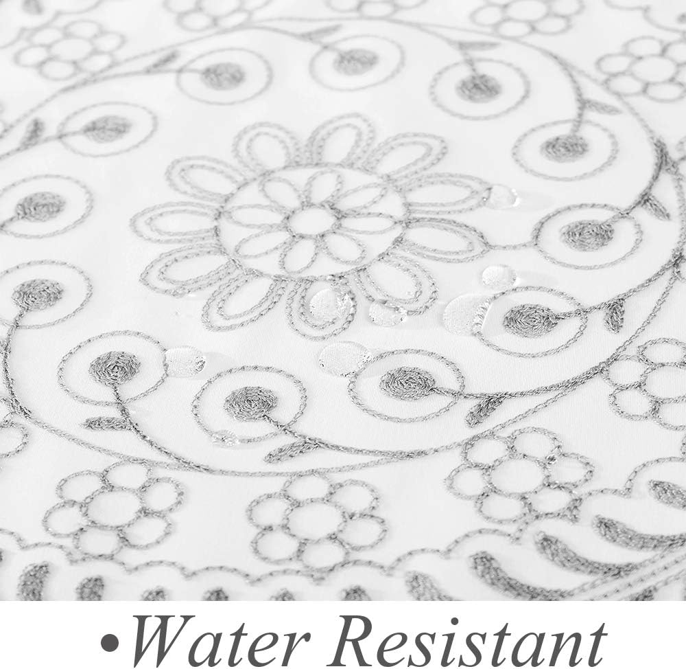 Jubilantex Grey and White Embroidered Shower Curtain Fabric for Bathroom, Farmhouse Boho Floral Rustic Chic Decorative Waterproof Bath Room Shower Curtain for Spa Hotel, 70x72 Inches, Gray