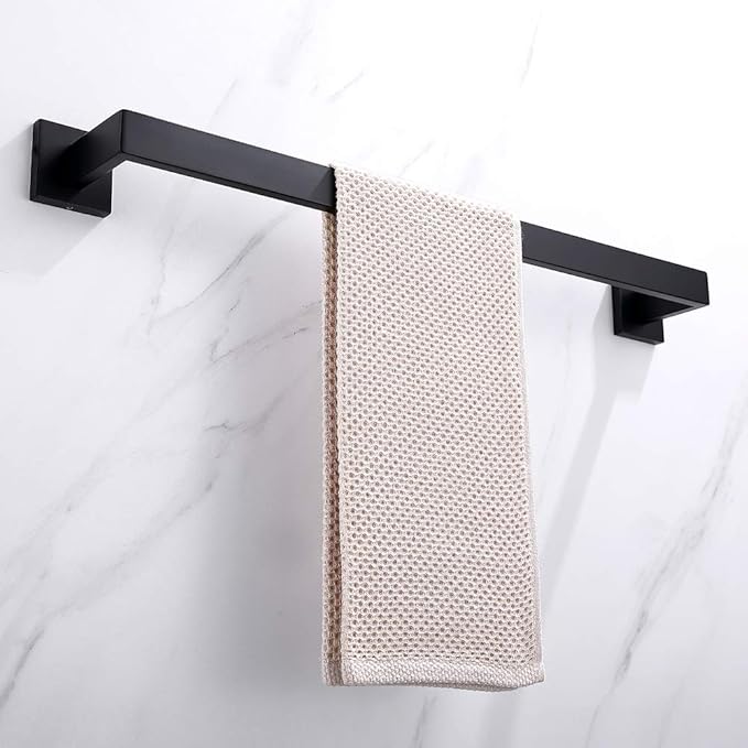 TASTOS 23.6 Inch Black Single Towel Bar Rack, SUS 304 Stainless Steel Bathroom Towel Bar Heavy Duty Towel Holder Kitchen Towel Rod, Wall Mount with Screws Towel Bar Rod Matte Black Finish