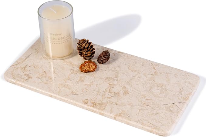 Natural Marble Tray, 12" x 6" Vanity Decorative Tray for Watch, Jewelry Holder, Perfume Organizer Candle Tray for Bedroom/Bathroom/Kitchen Countertop (Crema Beige)
