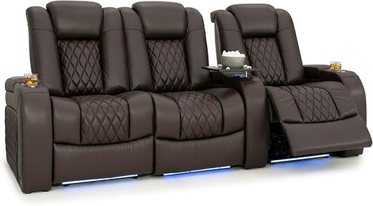 Seatcraft Diamante Zero-Gravity CoolZero Italian Leather Home Theater Seating, Power Headrest, Power Recline, Row of 3 Left Loveseat, Brown