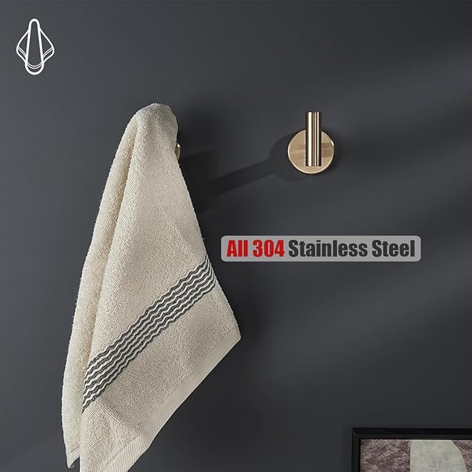 JQK Bathroom Towel Hook Champagne Bronze, Coat Robe Clothes Hook for Bathroom Wall Mounted (Pack of 4), SUS 304 Stainless Steel 0.8mm, TH100-CB-P4