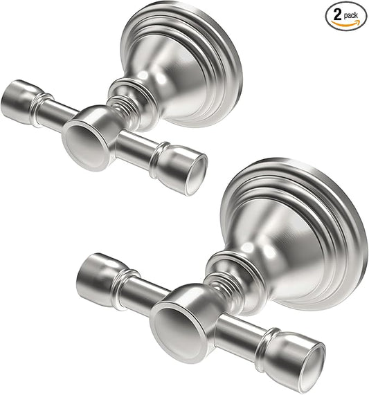Towel Hook for Bathrooms 2 Pack, Stainless Steel Robe Coat Hook Wall Mount, Heavy Duty Towel Hanger for Kitchen, Bedroom or RV (Brushed Nickel)