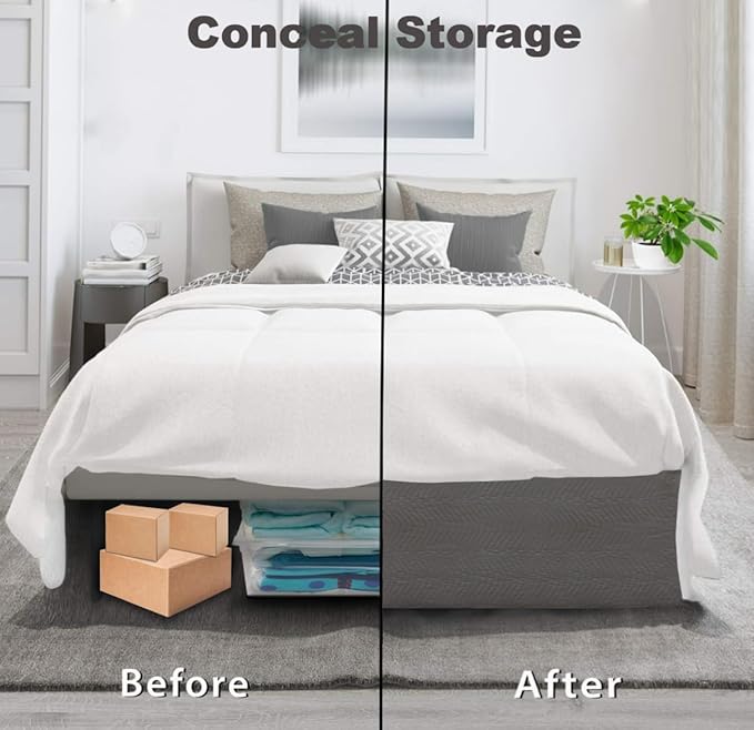 King Bed Skirt-Box Spring Cover with 14 Inch Tailored Drop,Wrinkle and Fade Resistant Hotel Wrap Around Bed Skirts,Bed Frame Cover (Wave Pattern Gray, King)