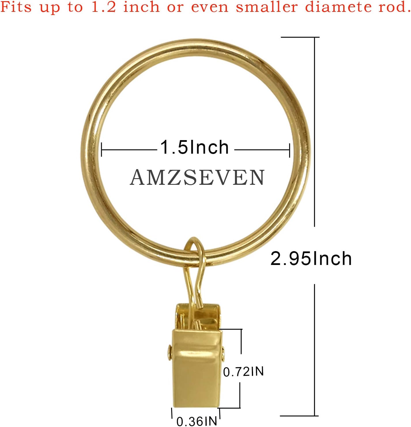 100 Pack Metal Curtain Rings with Clips, Drapery Clips Hooks, Decorative Curtain Rod Clips 1.5 in Interior Diameter, Gold