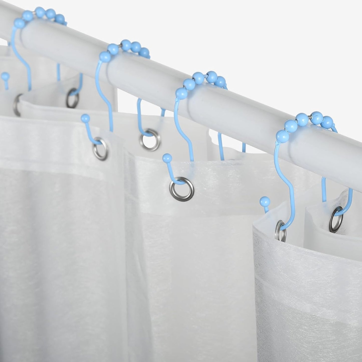 Goowin Shower Curtain Hooks, 12 Pcs Shower Curtain Rings, Stainless Steel Shower Curtain Hooks Rings Rust Proof, Smooth Sliding Anti-Drop Double Shower Hooks for Shower Curtain, Rods (Blue)