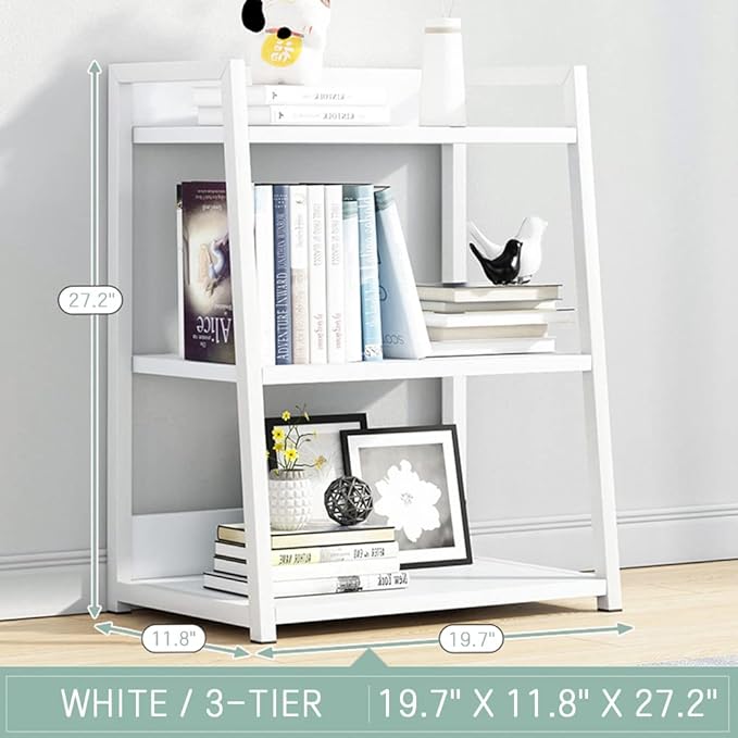 IOTXY 3 Tier Open Bookshelf - Steel and Wood Display Stand, 50CM Width Floor-Standing Bookcase, White