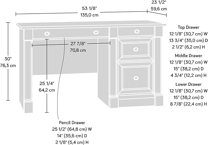 Sauder Palladia Computer Desk with Drawers, Home Office Desk with File Cabinet Storage Drawer, Cable Management, Keyboard Tray, in Select Cherry Finish