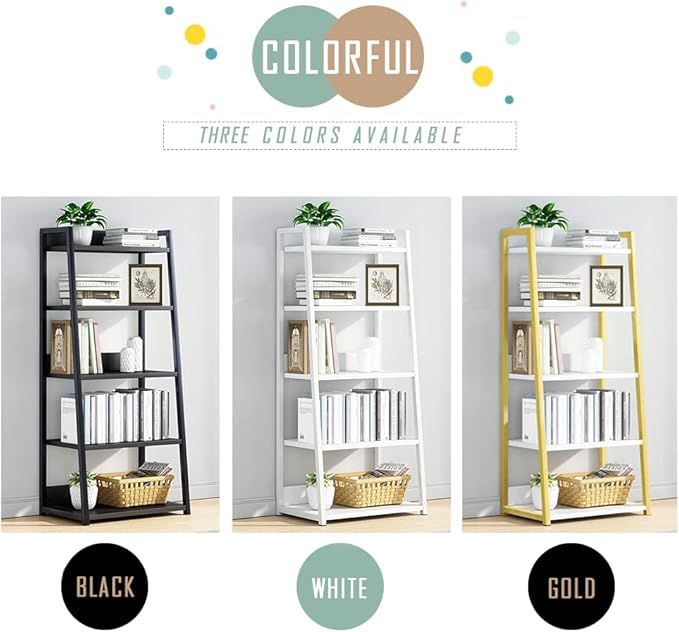 IOTXY 5 Tier Open Bookshelf - Steel and Wood Display Stand, 50CM Width Floor-Standing Bookcase, Black