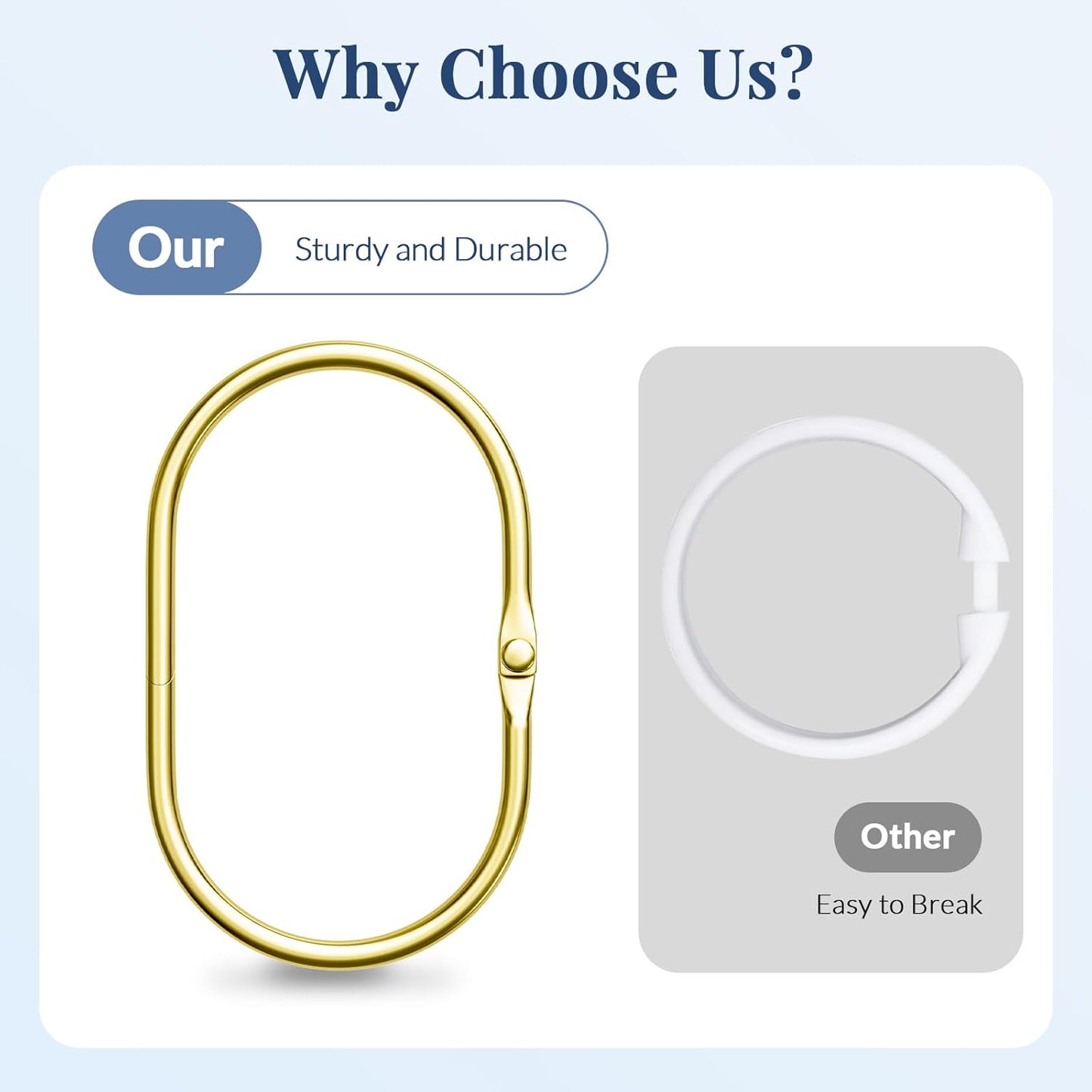 Shower Curtain Rings Gold Shower Curtain Hooks Anti-Drop Shower Rings for Curtain, Metal Shower Curtain Rings Rust Proof, Shower Hooks for Shower Curtain Rod, 12 Pcs Gold Curtain Rings