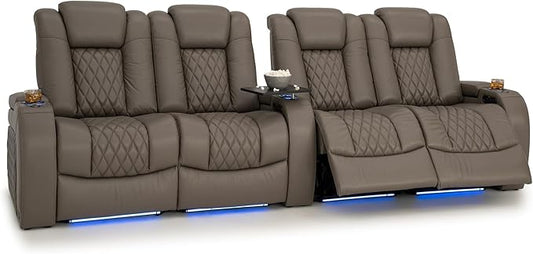 Seatcraft Diamante Zero-Gravity CoolZero Italian Leather Home Theater Seating, Power Headrest, Power Recline, Row of 4 Dual Loveseats, Gray