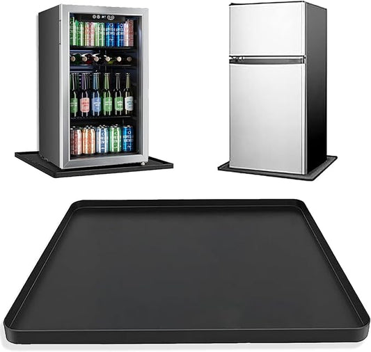 Mini Fridge Mat, 24x24 Inch Silicone Protective Drip Tray with Raised Edge - Leak Proof Floor Guard for Water Dispenser, Washer, Dryer, Pet Bowls - Easy Clean & Foldable