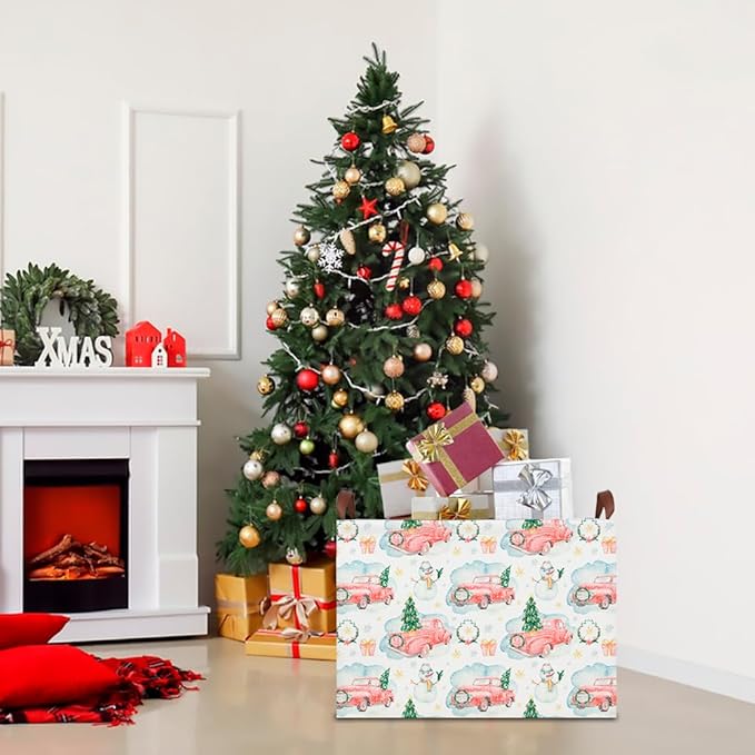 CLOCOR Rectangular Storage Basket Empty,Gift Basket,Waterproof Storage Bin with Handles,Room Decor(Christmas Gift Car)