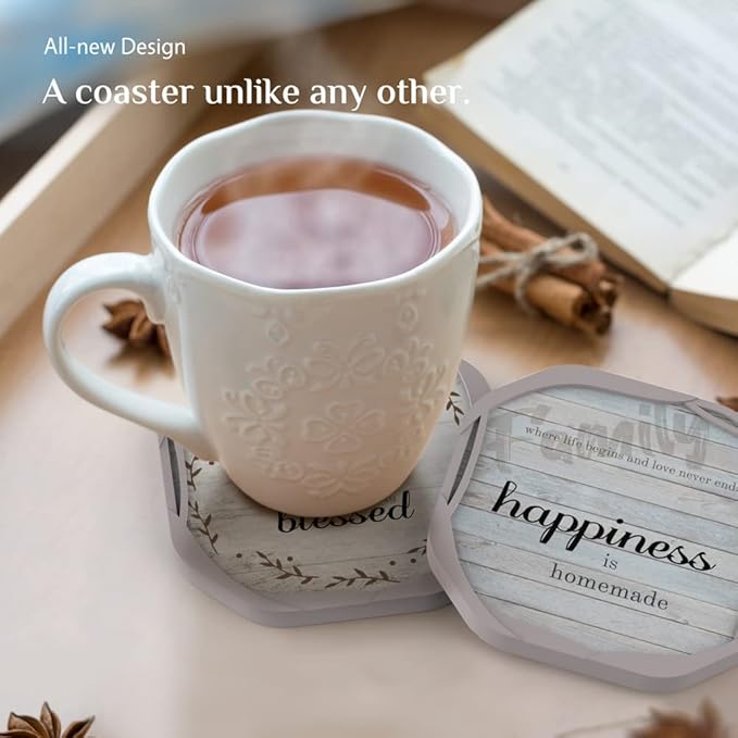 UMIRRO Absorbent Drink Coasters, Housewarming Gifts for New House, Sweet Home Decor, Rustic Farmhouse Coffee Table Centerpiece, Small Ideas for Women Mom Her Men Dad Him, 4", Set of 6