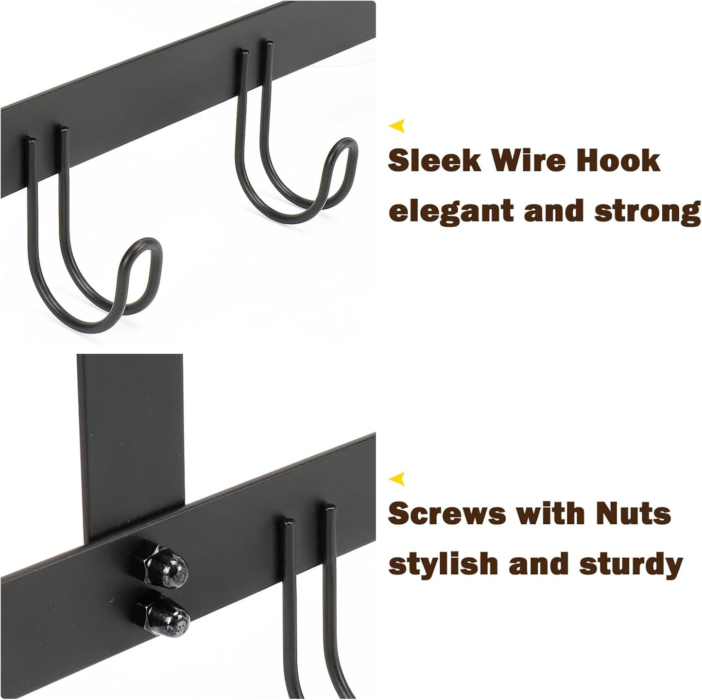 Over The Door Hooks, No Drill Door Towels Hanger, Metal Hanging Towel Holder with 5 Coat Hooks for Bathroom, Bedroom, Kitchen (Matte Black)