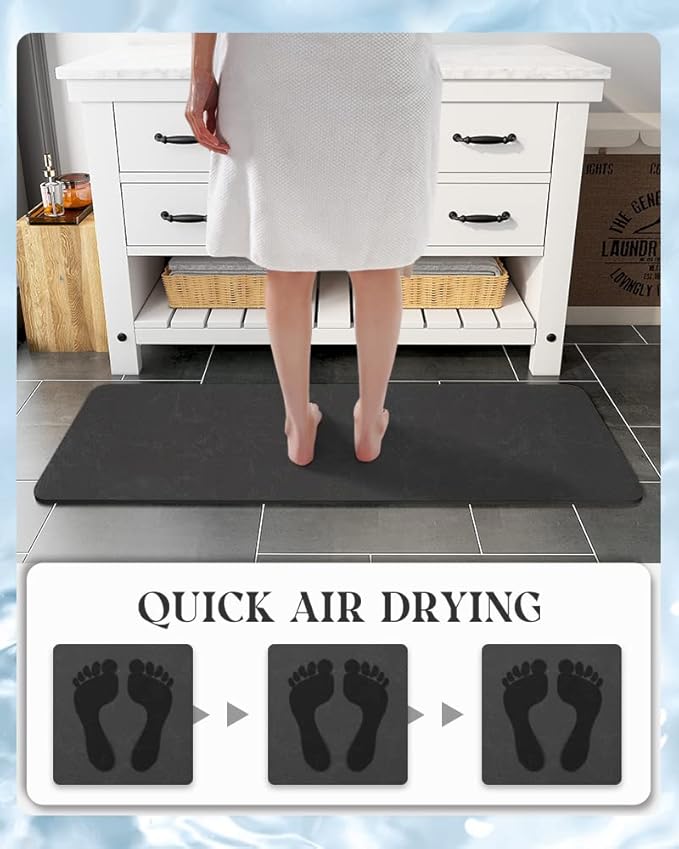 MontVoo -Bath Mat-Rubber Backing Non Slip Quick Dry Absorbent Thin Bathroom Rugs Fit Under Door-Faux Suede Surface Bathroom Floor Mats-Shower Rug for in Front of Bathtub Shower Dark Grey Rug Set