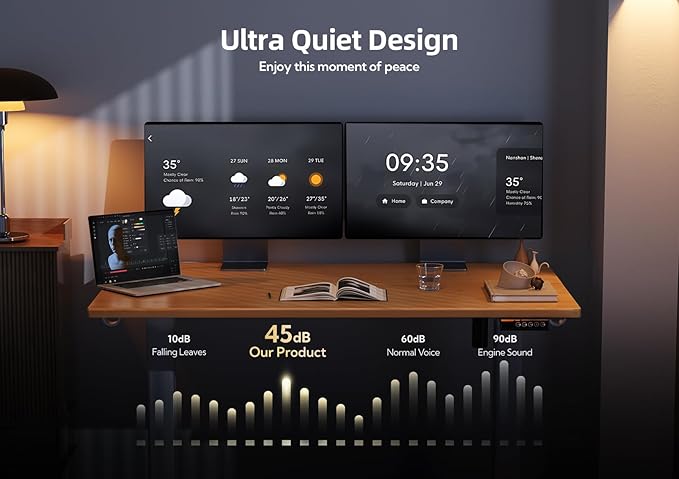 Claiks Bamboo Electric Standing Desk, Adjustable Height Stand up Desk, 40x24 Inches Sit Stand Home Office Desk with Splice Board, White Frame/BambooTop