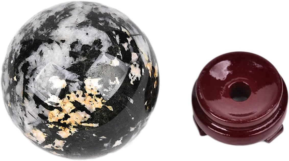 JIC Gem Small Black and White Tourmaline Crystal Sphere - Healing Crystal for Home Decor, Feng Shui, Divination or Fortune Telling, 50-60mm