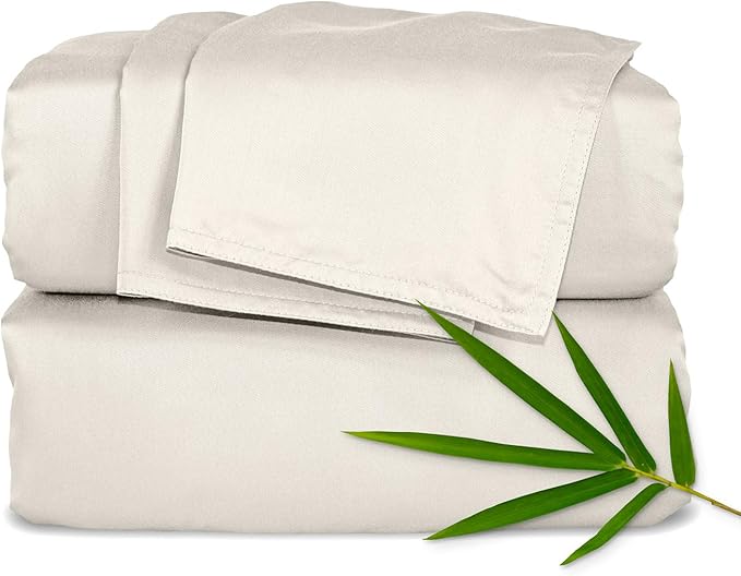 Pure Bamboo California King Sheets, Genuine 100% Organic Viscose Derived from Bamboo Bed Sheet Set, Soft & Cooling, Double Stitching, Lifetime Quality Promise (California King, Creme)
