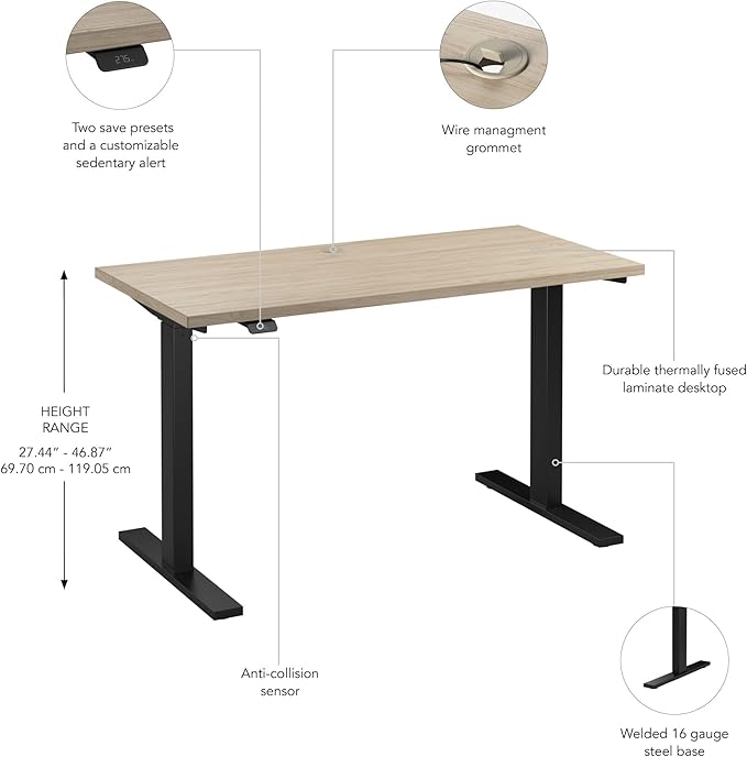 Bush Business Furniture Move 60 Series 48W x 24D Electric in Natural Elm with Black Base, Ergonomic Sit-Stand Computer Table for Home and Professional Office