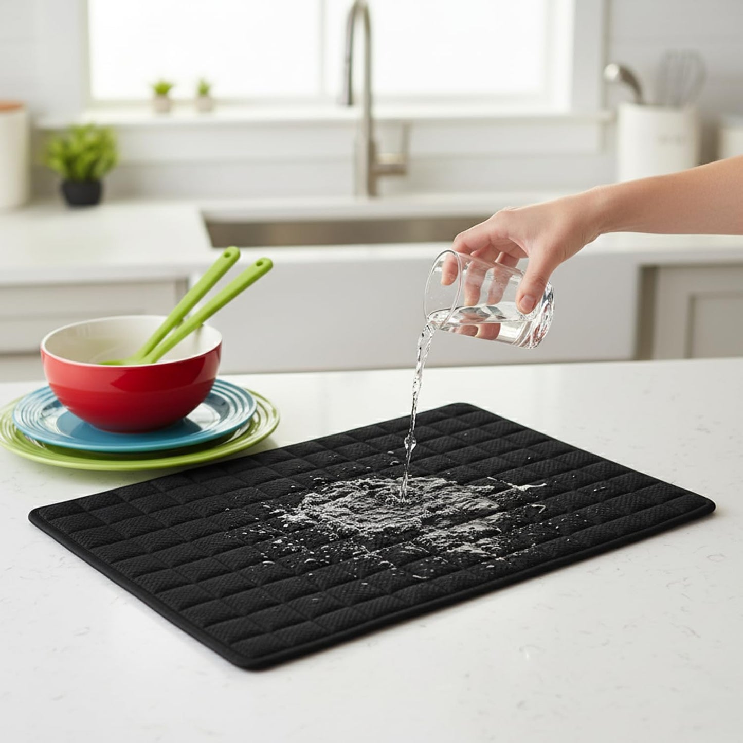 Dish Drying Mat 15"x20" – Ultra Absorbent Microfiber Kitchen Counter Mat, Fast-Dry Dish Pad for Dishes, dish drying mats for kitchen counter, Soft & Durable (Black, Large)