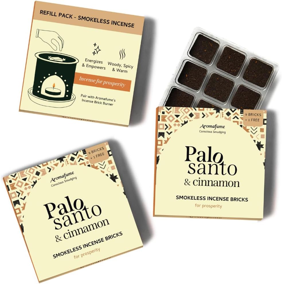 Palo Santo & Cinnamon Smokeless Incense Bricks Refill | 3 x 9 Bricks | Aromatherapy | Smudging | Made with Essential Oils | Natural Air fresheners for Home | Spiritual Meditation Accessories