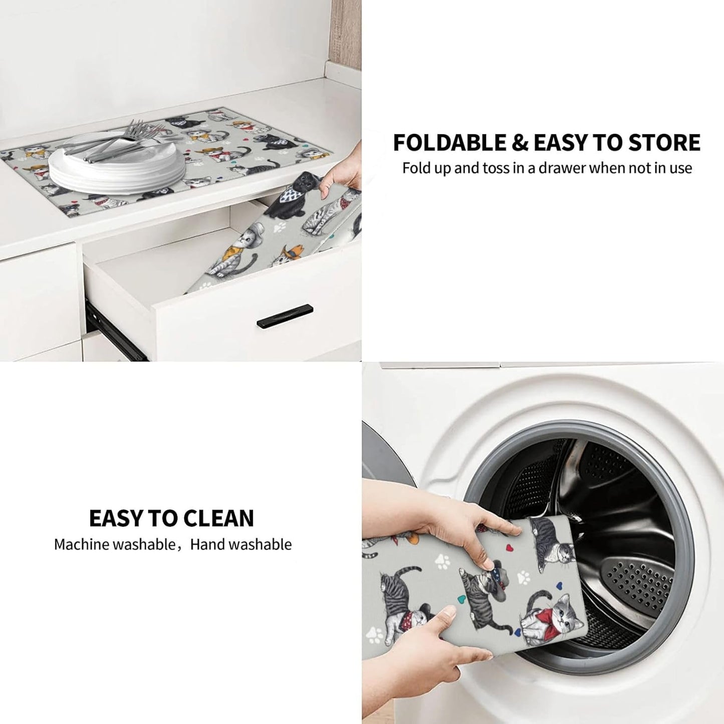 Pet Lover Cat Dish Drying Mat 18x24 For Kitchen Counter Absorbent Microfiber Dishes Pad Dish Drainer Rack Mats Fast Dry Kitchen Accessories