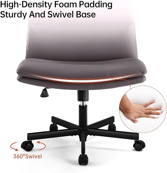 EMIAH Armless Office Desk Chairs with Wheels Criss Cross Chair PU-Leather Mid-Back Ergonomic Home Office Computer Comfortable Thickened Cushion Adjustable Swivel Chair-Chocolate Brown