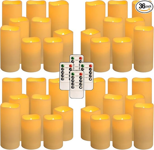 36 Pack Waterproof Flameless LED Candles - Outdoor Battery Operated Candles with Remote & Timer, Realistic Flickering Flame, Safe for Porch, Patio, Weddings, Parties & Home Decor