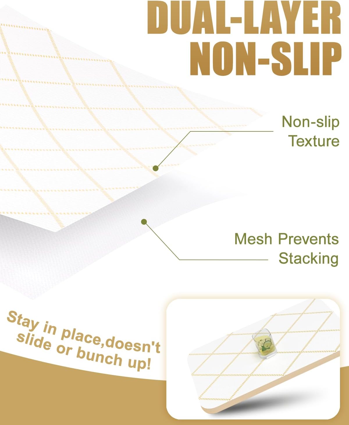 Drawer and Shelf Liner, Non-Adhesive Kitchen Cabinet Liners, Non Slip Shelf Paper Waterproof Washable Thickened for Dresser Pantry Shelve Bathroom Protector