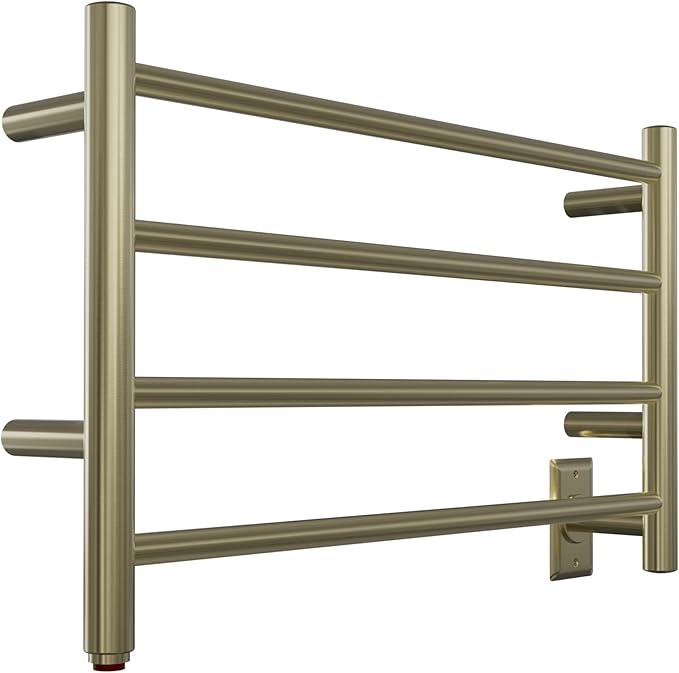 HEATGENE Towel Warmer 4 Bar Towel Dryer Wall-Mounted Plug-in Bath Towel Heater - Brushed Brass