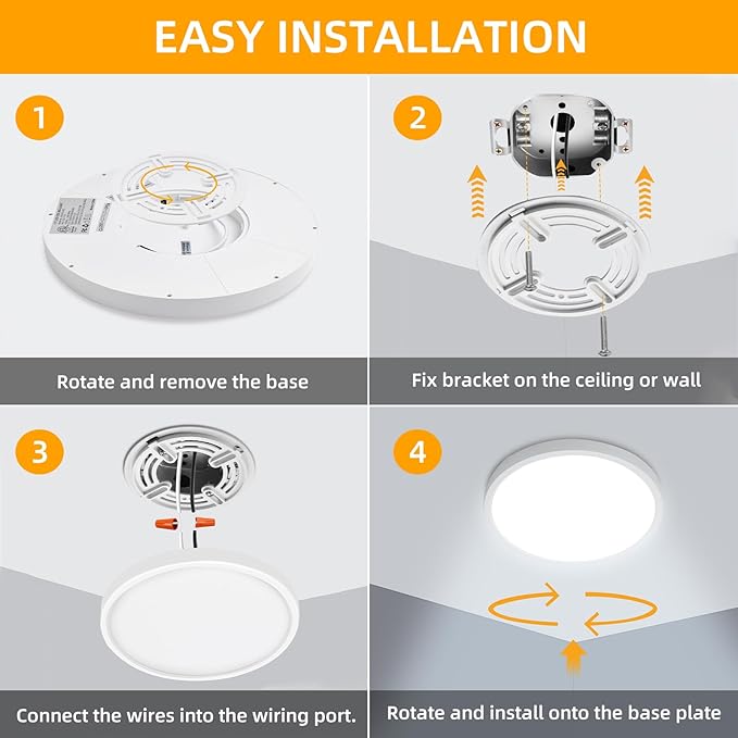 Hlite 4pack 12 inch Flush Mount LED Ceiling Light Fixture,24W 2400LM Super Slim Light Fixtures Ceiling Mount 3000K/4000K/5000K 3CCT Selectable,Ceiling Light Fixtures for Kitchen,Bedroom(White)