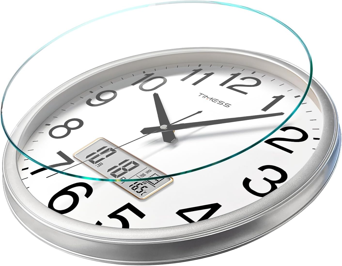 Wall Clock, 13 Inch Non-Ticking Silent Battery Operated Quartz Analog with LCD Display for Perpetual Calendar and F° Temperature, Ideal Modern Home, Bedroom, Kitchen, Office Décor (Sliver)