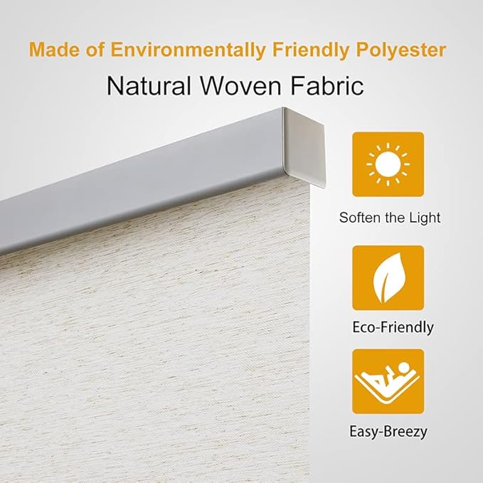 Persilux Cream Light Filtering Cordless Roller Shades for Windows (39" W x 72" H) Natural Woven Polyester Fabric Thermal Insulation Roller Blinds for Windows, Home, Doors, Kitchen