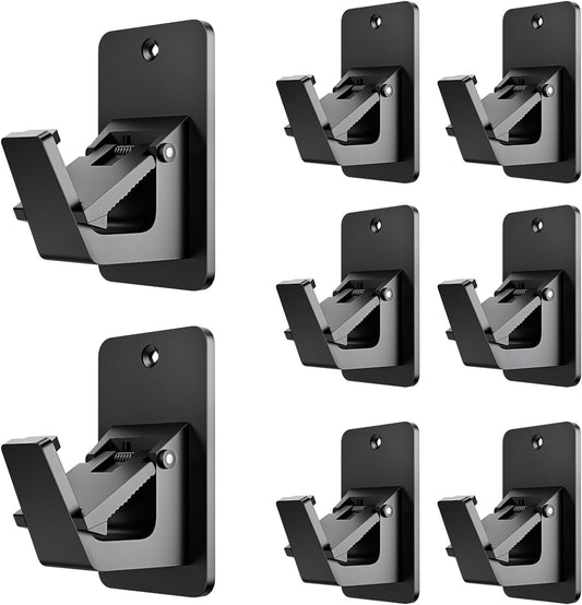 Adhesive No Drill Curtain Rod Brackets - Heavy Duty 30LB Holders for Bathroom Bedroom Kitchen, Universal Damage-Free Window Rod Hooks with Nail-Free Installation (8PC Black)