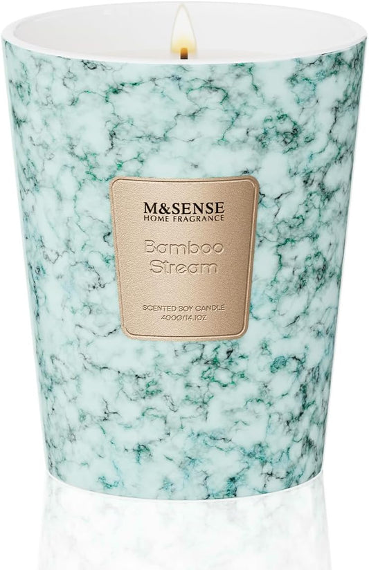 M&SENSE BambooStream Scented Candles for Home, Lead-Free Wick Highly Scented Jar Candles, 14.1 Oz 80 Hours Lasting Burning Candles Gifts for Women, Relaxing Aromatherapy Candle for Stress Relief