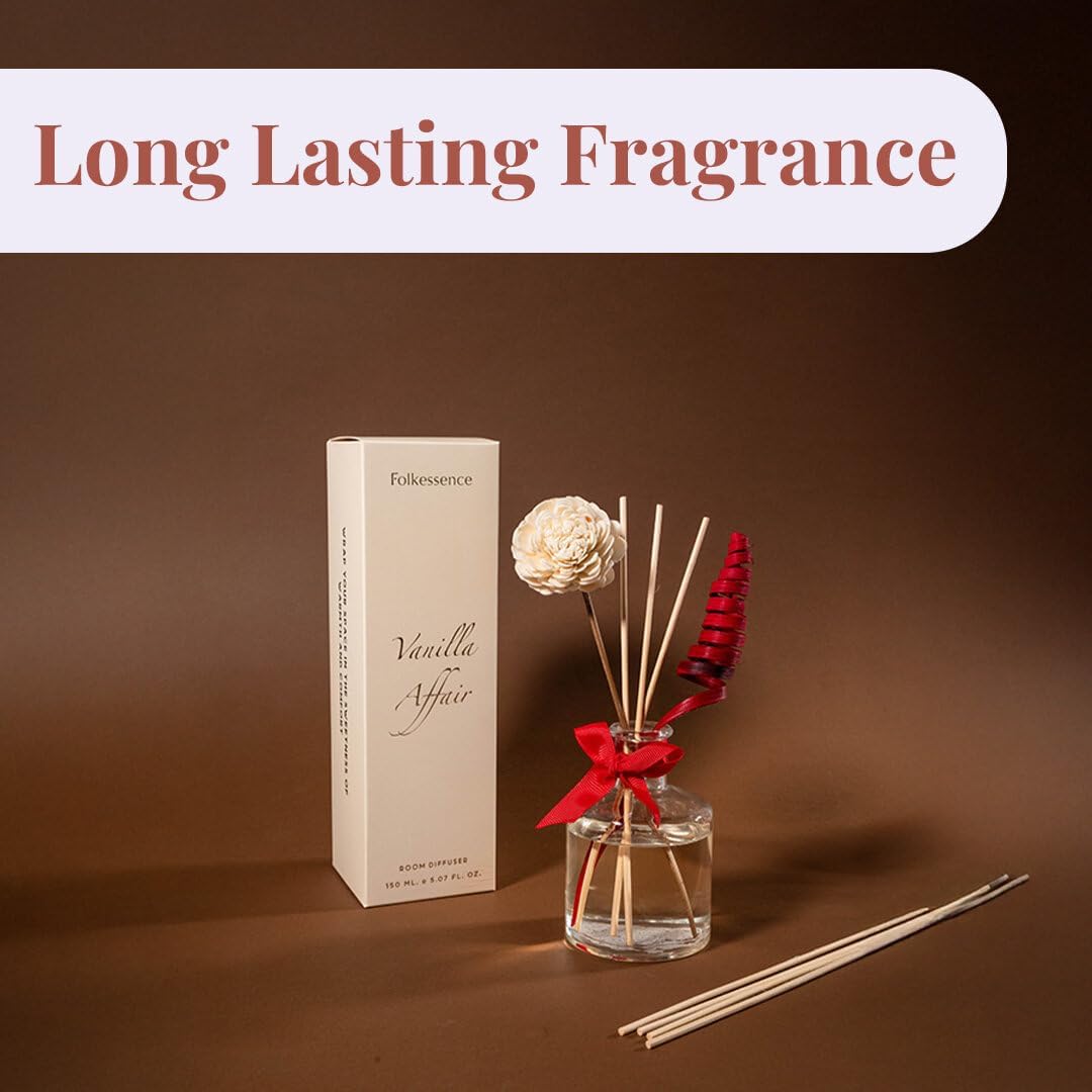 Folkulture Reed Diffusers for Home, 5 oz | Vanilla Scent Diffuser Oil with Sticks for Bathroom Decor Accessories, Living Room, Office, Desk| Natural Essential Oils | Housewarming Gifts | Vanilla
